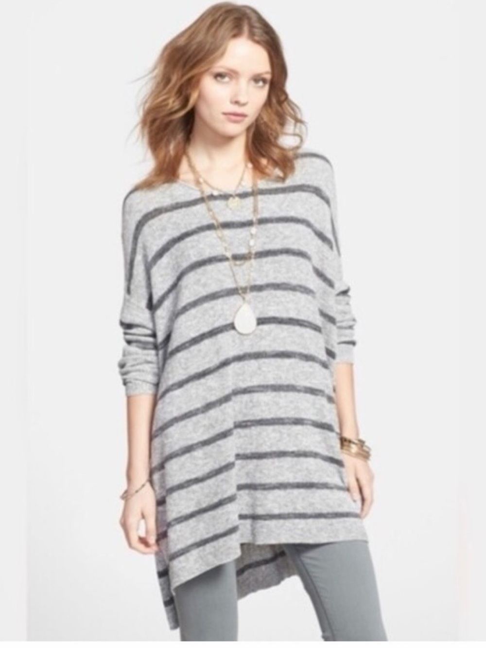Free People gray striped oversized tunic sweater